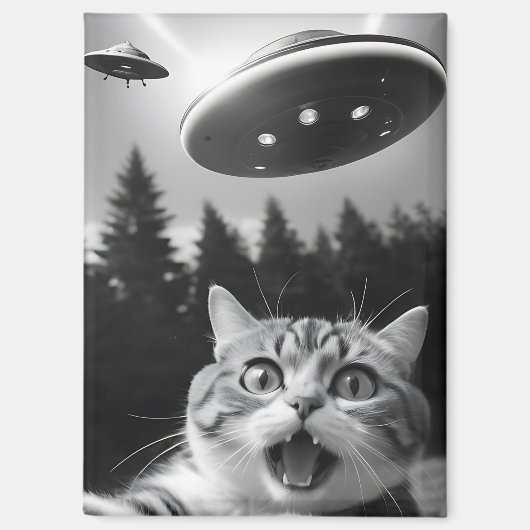 Aimant Selfie de chat drôle avec des drones Aliens UFO (Recto)