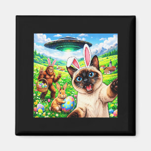 Aimant Selfie de chat siamois avec le lapin de Pâques Big