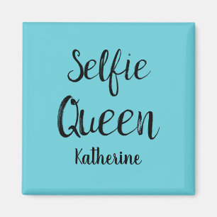 Aimant Selfie Nom Reine Personnalisé Turquoise Turquoise