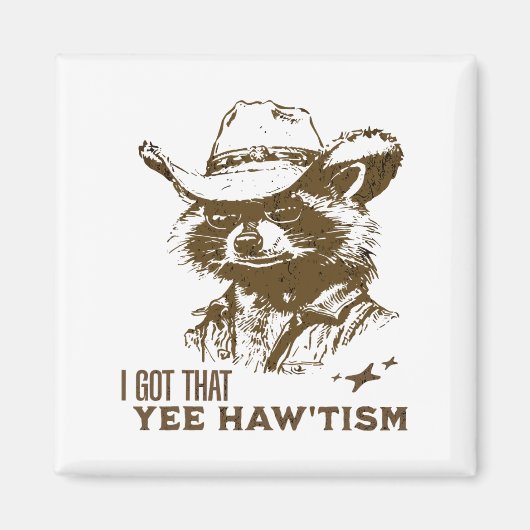 Aimant Sensibilisation sur l'autisme Cowboy Raccoon J'Ai  (Devant)