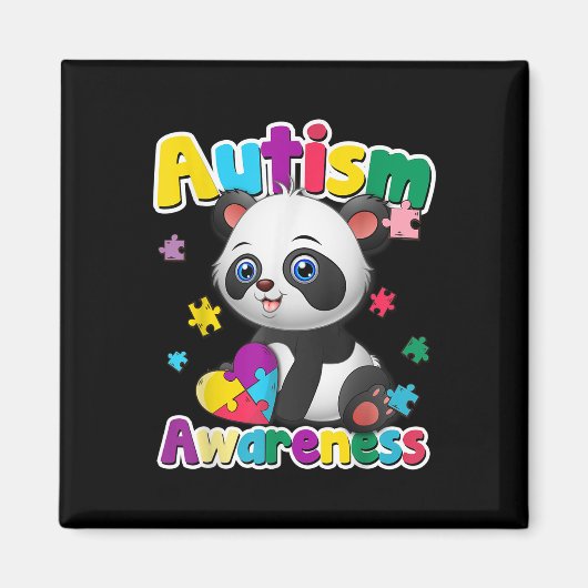 Aimant Sensibilisation sur l'autisme Panda Puzzle Pièces (Devant)