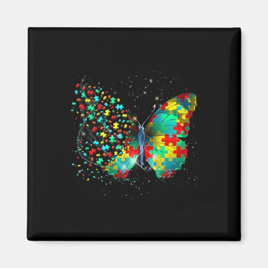 Aimant Sensibilisation sur l'autisme Papillon Peace Lover (Devant)