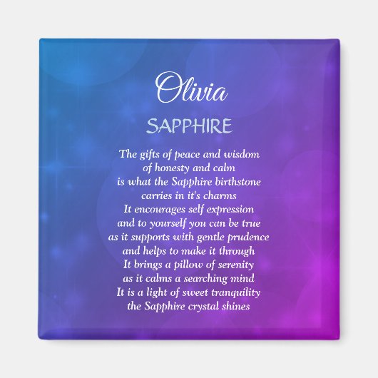 Aimant Septembre Birthstone Sapphire conception (Devant)