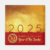 Aimant Serpent du Nouvel An chinois 2025 Rouge Gold SqM (Devant)