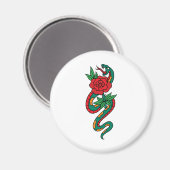 Aimant Serpent enveloppé autour d'un tatouage rose rouge (Recto/Verso)