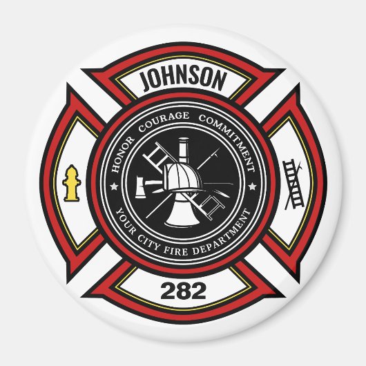 Aimant Service d'incendie AJOUTER LE NOM Pompier Insigne  (Devant)