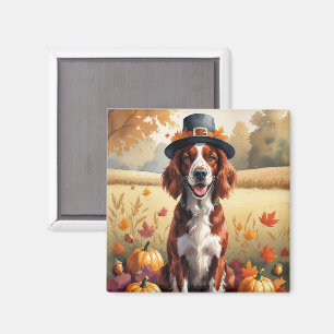 Aimant Setter Rouge Irlandais Dans Les Feuilles D'automne