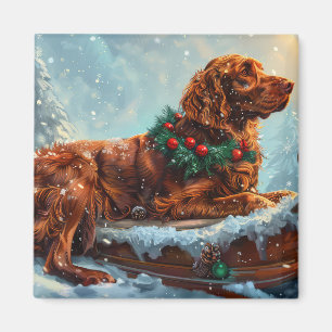 Aimant Setter Rouge Irlandais Noël Festif