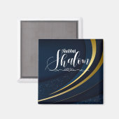 Aimant Shabbat Shalom Blue Gold Line Grille géométrique (Recto/Verso)