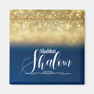 Aimant Shabbat Shalom Blue Gold Parties scintillant Spark