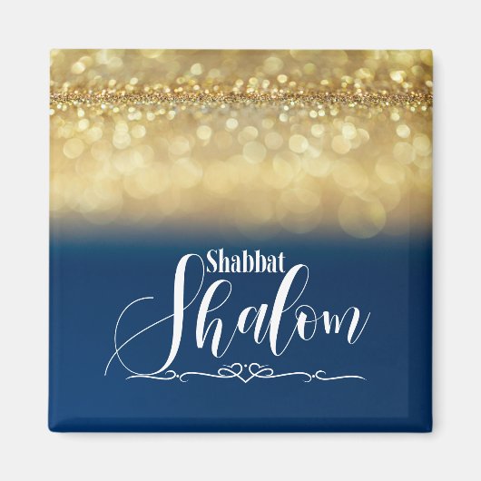 Aimant Shabbat Shalom Blue Gold Parties scintillant Spark (Devant)