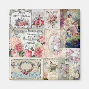 Aimant Shabby collage chic, victorien du pays, découpage