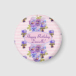 Aimant Shabby Rose Rose Floral Tea Party violet<br><div class="desc">Shabby Chic Rose Rose Floral Tea Party Magnet,  avec un nom entièrement personnalisable. Conçu à partir d'une de mes aquarelles.</div>