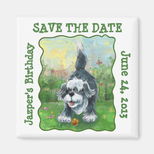 Aimant Shaggy Sheep Dog Party Centre Enregistrer la date