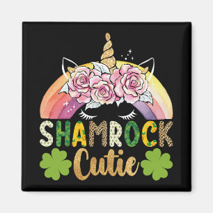 Aimant Shamrock Cutie Unicorn Rainbow Jour de la Saint Pa