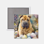 Aimant Shar Pei Chien avec Oeufs de Pâques Vacances (Recto/Verso)