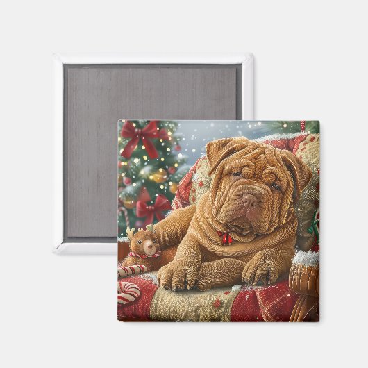 Aimant Shar Pei Chien Festif de Noël (Recto/Verso)