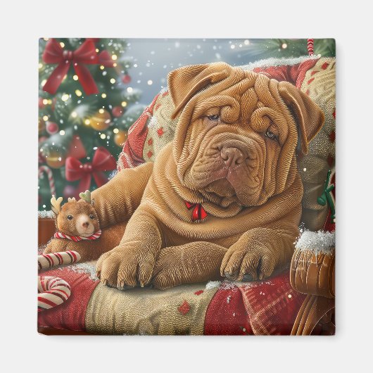 Aimant Shar Pei Chien Noël Festif (Devant)