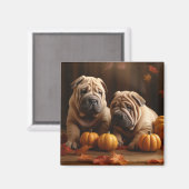 Aimant Shar Pei Chiot Automne Citrouille de plaisir (Recto/Verso)