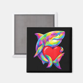 Aimant Shark Hugging Valentine Heart Color Critters Rainb (Recto/Verso)