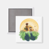 Aimant Sheltie Dog and Boy Walk in Sunset (Recto/Verso)