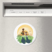 Aimant Sheltie Dog and Boy Walk in Sunset (In Situ (Lave-vaisselle))