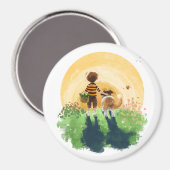 Aimant Sheltie Dog and Boy Walk in Sunset (Recto/Verso)