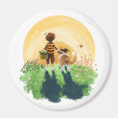 Aimant Sheltie Dog and Boy Walk in Sunset (Devant)