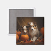 Aimant Shetland Sheepdog Chiot Chiot Automne Citrouille d (Recto/Verso)