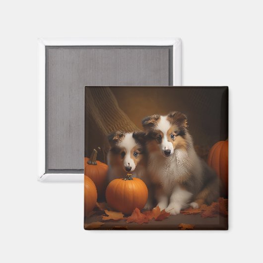 Aimant Shetland Sheepdog Chiot Chiot Automne Citrouille d (Recto/Verso)