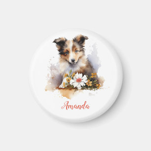 Aimant Shetland Sheepdog Chiot Pet Aquarelle