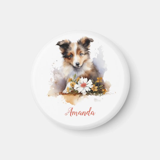 Aimant Shetland Sheepdog Chiot Pet Aquarelle (Devant)