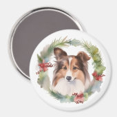 Aimant Shetland Sheepdog Christmas Wreath Festive Pup (Recto/Verso)