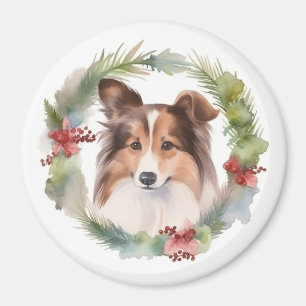 Aimant Shetland Sheepdog Christmas Wreath Festive Pup
