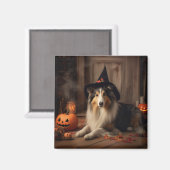 Aimant Shetland Sheepdog Citrouille Halloween effrayant (Recto/Verso)