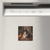 Aimant Shetland Sheepdog Citrouille Halloween effrayant (In Situ (Lave-vaisselle))