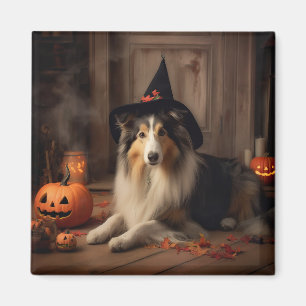 Aimant Shetland Sheepdog Citrouille Halloween effrayant