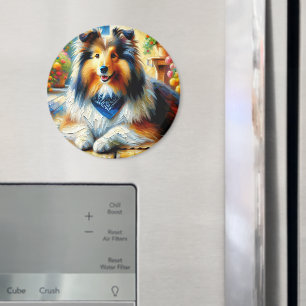 Aimant Shetland Sheepdog dans une scène de jardin de cott
