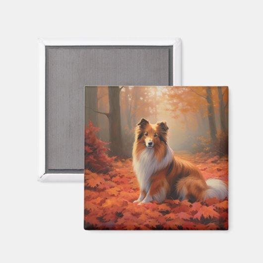 Aimant Shetland Sheepdog en automne Feuilles automne Insp (Recto/Verso)
