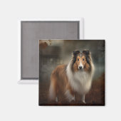 Aimant Shetland Sheepdog Halloween effrayant (Recto/Verso)