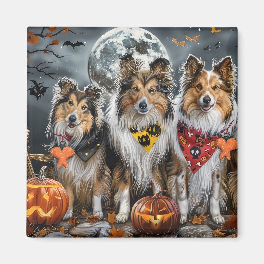 Aimant Shetland Sheepdog Halloween Épouvantable (Devant)