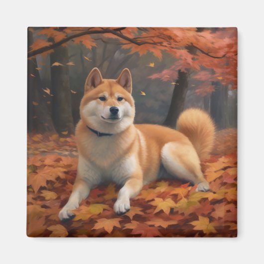 Aimant Shib Inu en automne Leaves automne Inspire (Devant)