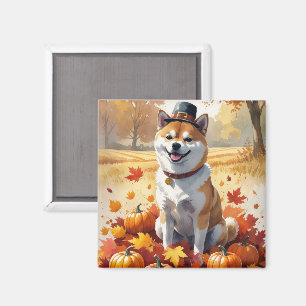 Aimant Shiba Inu À L'Automne Laisse L'Art Thanksgiving