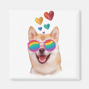Aimant Shiba Inu Chien avec Coeurs Saint Valentin