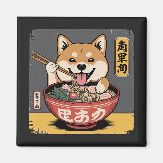 Aimant Shiba Inu Chien Mangeant Ramen (Devant)