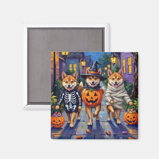 Aimant Shiba Inu Dogs in Halloween Costumes (Recto/Verso)