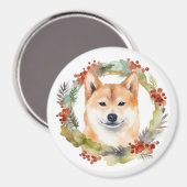 Aimant Shiba Inu Festive de la couronne de Noël Coupe (Recto/Verso)