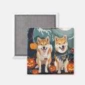 Aimant Shiba Inu Halloween Éffrayant (Recto/Verso)
