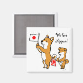 Aimant Shiba Inus et drapeaux japonais (Recto/Verso)