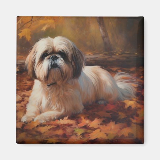 Aimant Shih Tzu à l'automne Feuilles automne Inspire (Devant)